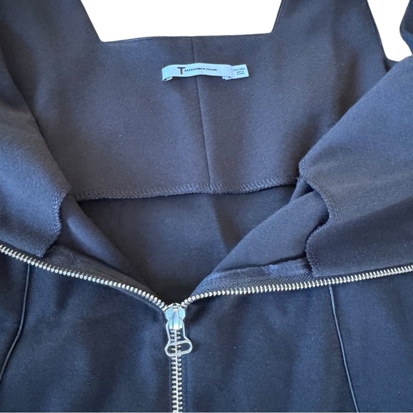 T by Alexander Wang Black Tank Pointe Square Neck Mini Dress Front Zip Piping XS - Picture 8 of 9